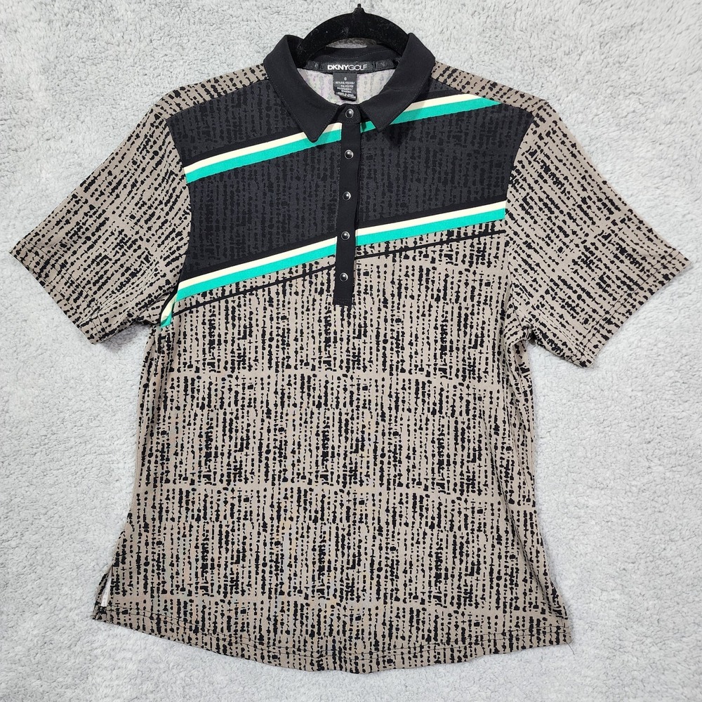DKNY GOLF Top Shirt Activeware Women Small‎ 1/4 Button Stretch Black Brown